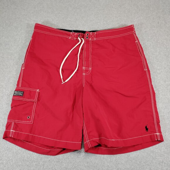 POLO Ralph Lauren Swim Trunk Mens XL Red Nylon Cargo Linen 9in Inseam Shorts - Picture 1 of 9
